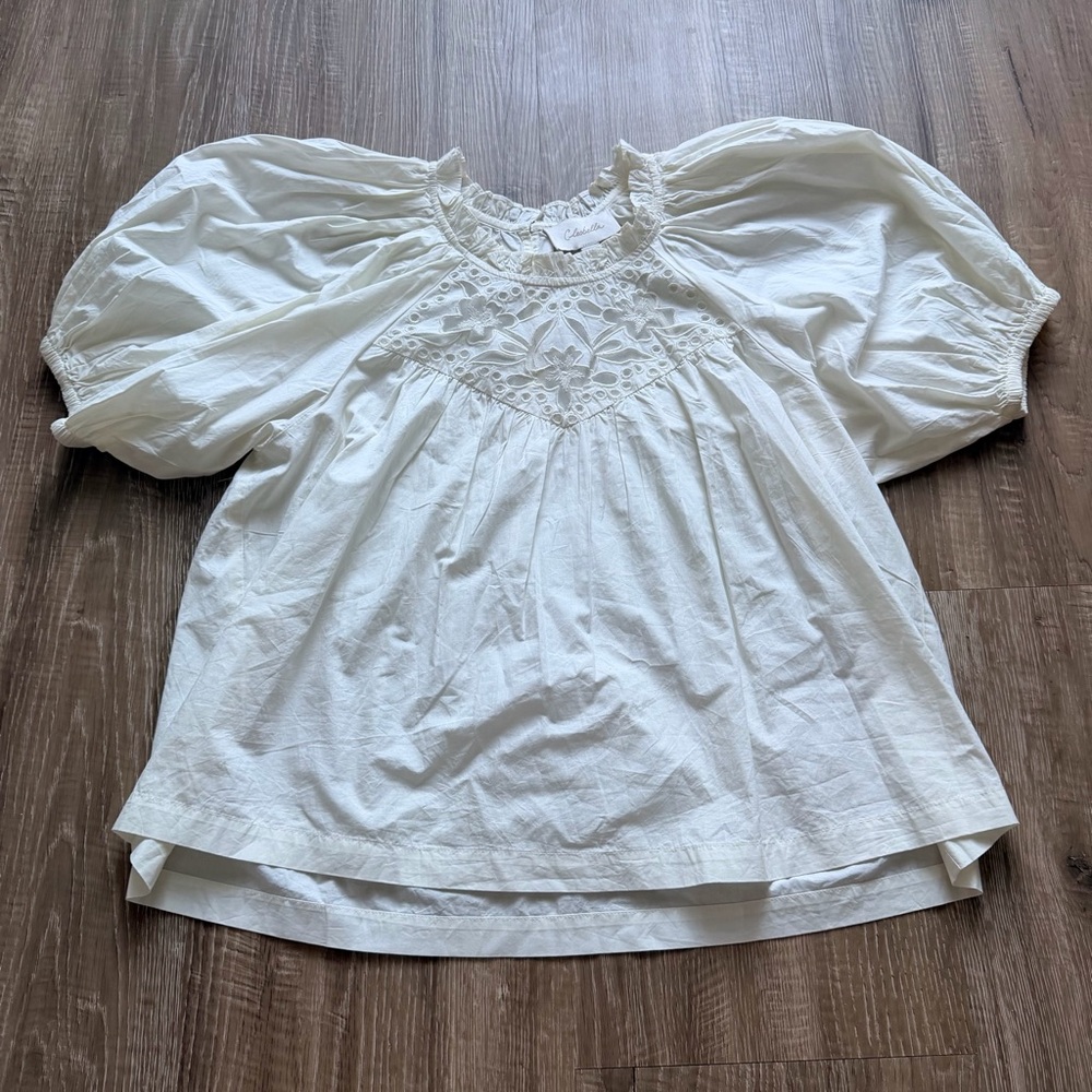Cleobella Women's Organic Cotton Ivory Baylor Blouse Eyelet-Cut Yoke‎ Top S